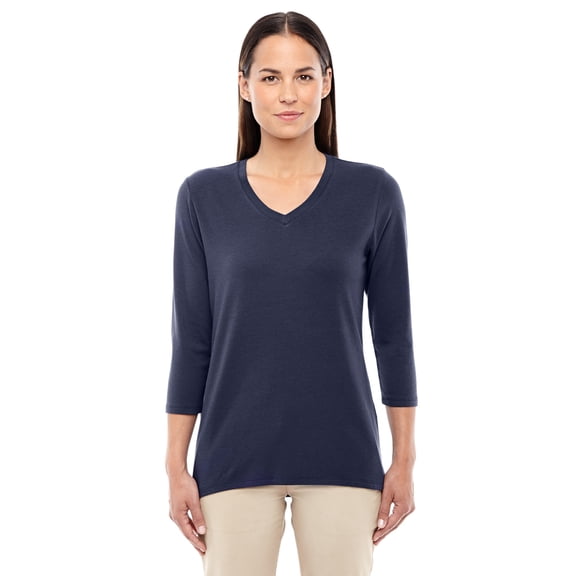 Devon & Jones Perfect Fit Bracelet Length V-Neck Top (DP184W) Navy, S