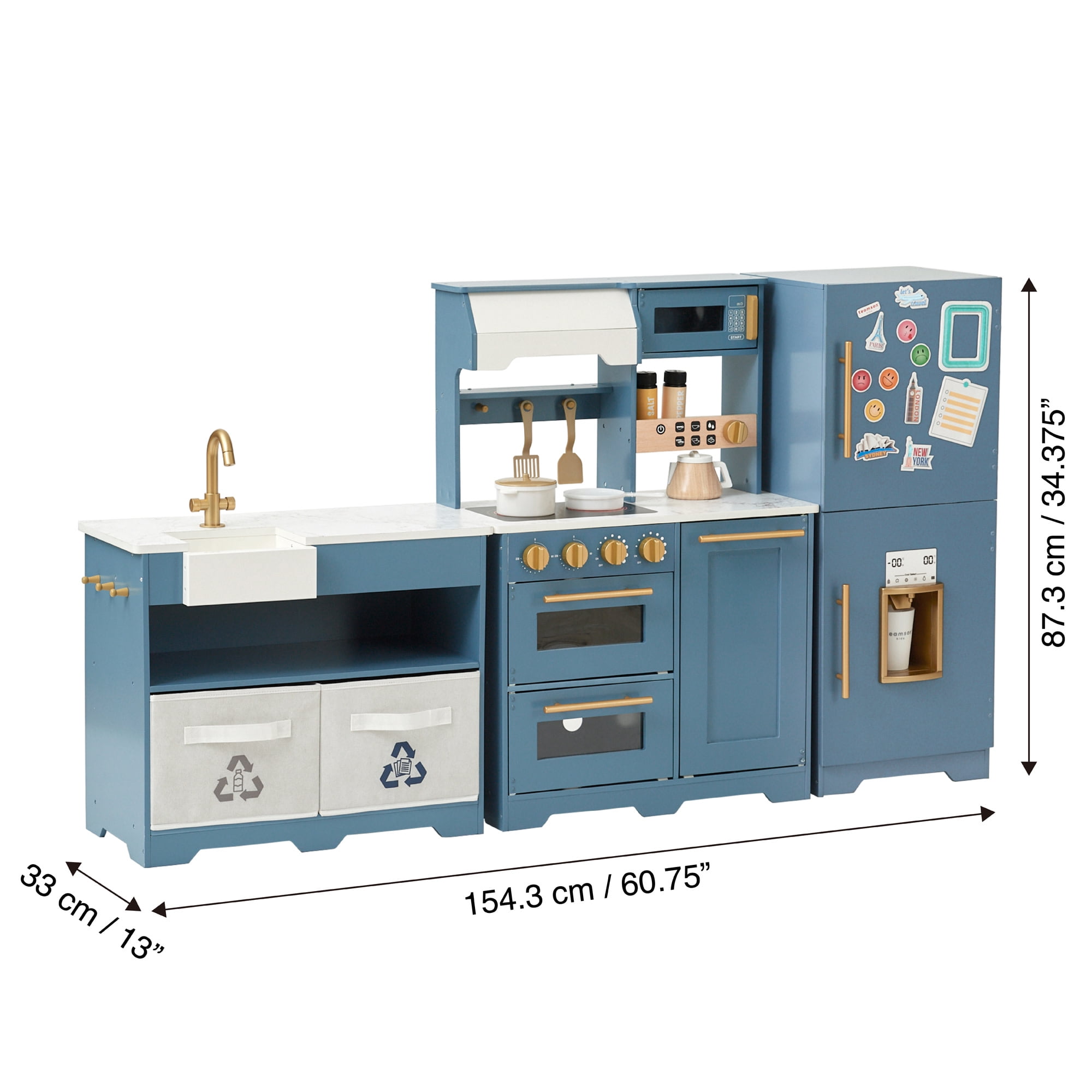 Teamson Kids Little Chef Atlanta Modular Wooden Play Kitchen with Ice Maker, Magnetic Fridge & 17 Accessories