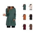 thumbnail image 1 of Long Chandail pour Femmes 2025 Manches Longues Col Rond Tricoté Côtelé avec Poches Tenues Automne Hiver, 1 of 5