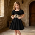 thumbnail image 3 of Girls Renaissance Corset Dress Puff Sleeve Peasant Medieval Dresses Ruffle Cute Elegant Party Outfits Black, Size 11 Y, 3 of 7