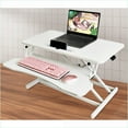 thumbnail image 2 of Desk Converter, Height Adjustable Sit to Stand Riser with Wide Keyboard Tray for Dual Monitors | White | MDF+Metal, 2 of 7