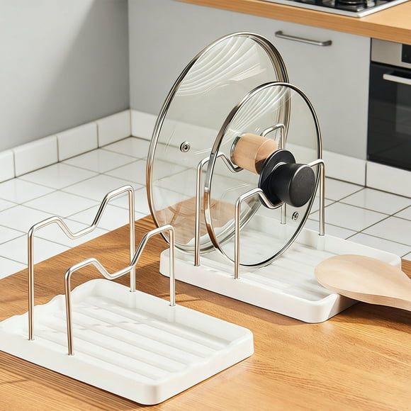 Two in One Kitchen Countertop Organizer with Stainless Steel Lid Rack and Cutlery Spoon Holder for Space Saving and Easy Cleaning