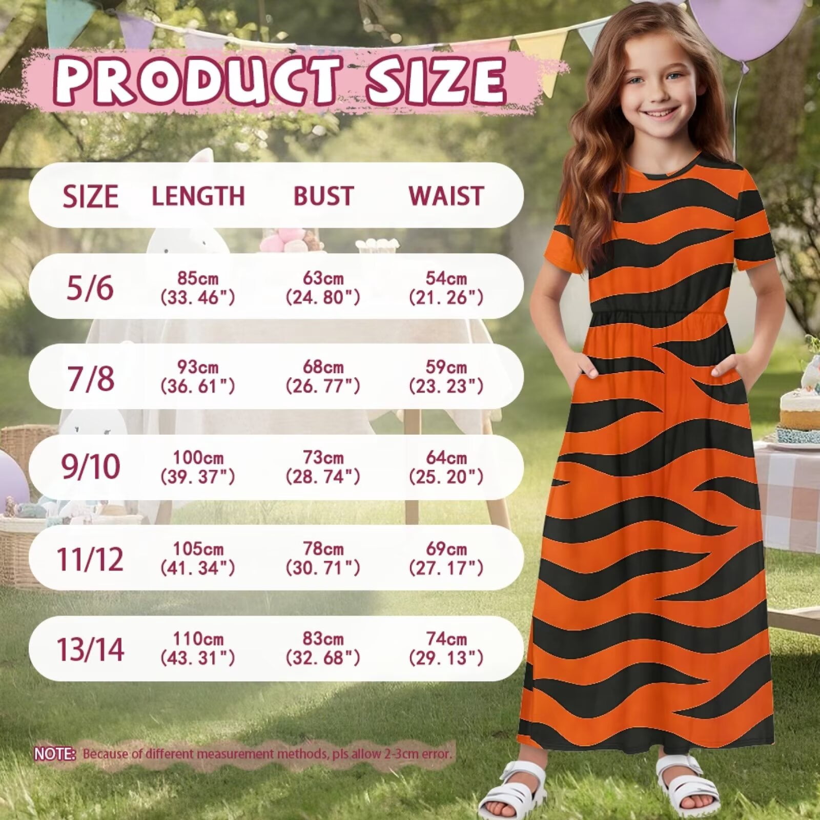 Uourmeti Girls Casual Dresses Swing Tiger Stripes Printed Short Sleeve Loose Maxi Dresses for Birthday Party, Kindergarten, Daily Wear, Size 7-8 Years