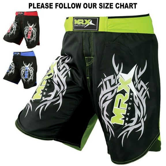New MRX MMA Fight Shorts Stretch Penals Grappling UFC Cage Fighting Muay Thai Kickboxing Trunks (Black Green, Medium)