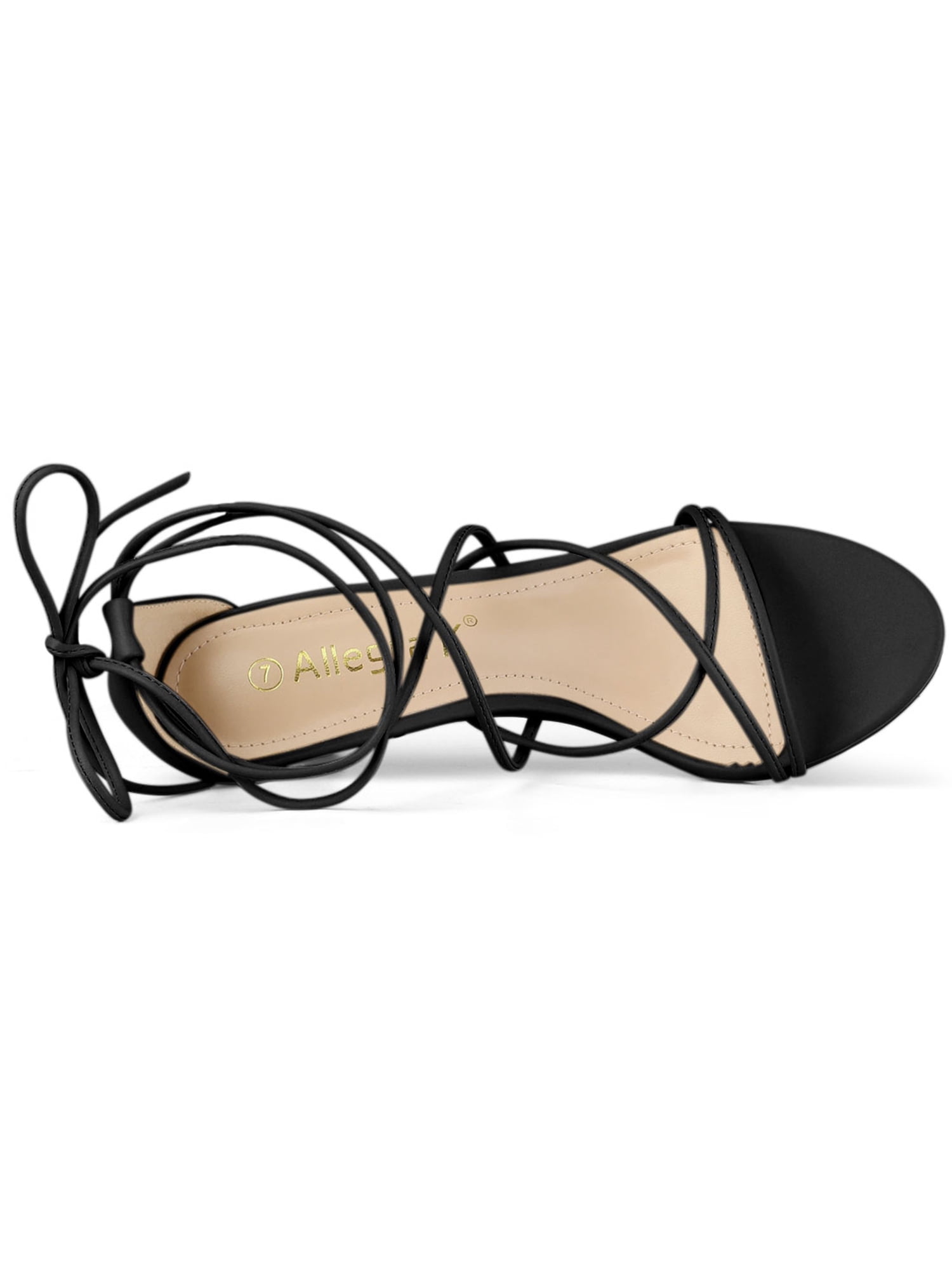DARING DIVA Women's Strappy Kitten Heel Lace Up Sandals Black 7.5