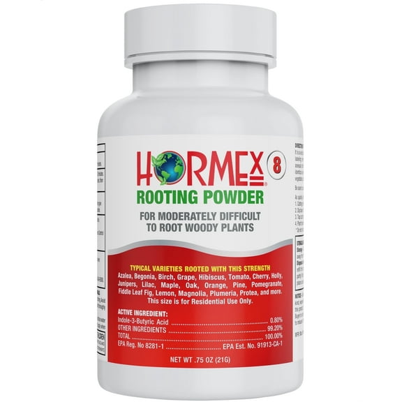 Hormex Rooting Hormone Powder #8 (0.80% IBA) for Semi-Hardwood Plants, Trees & Shrubs – High Strength Root Stimulator for Woody Cuttings, Cloning, & Propagation