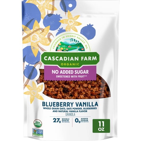 Cascadian Farm Organic Granola, No Added Sugar, Blueberry Vanilla Cereal, 11 oz