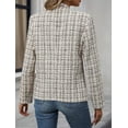 thumbnail image 6 of 2025 Fall Women's Tweed Plaid Blazer Jacket - Open Front Stand Collar Fully Lined Casual Fashion Elegant Work Coat, 6 of 7