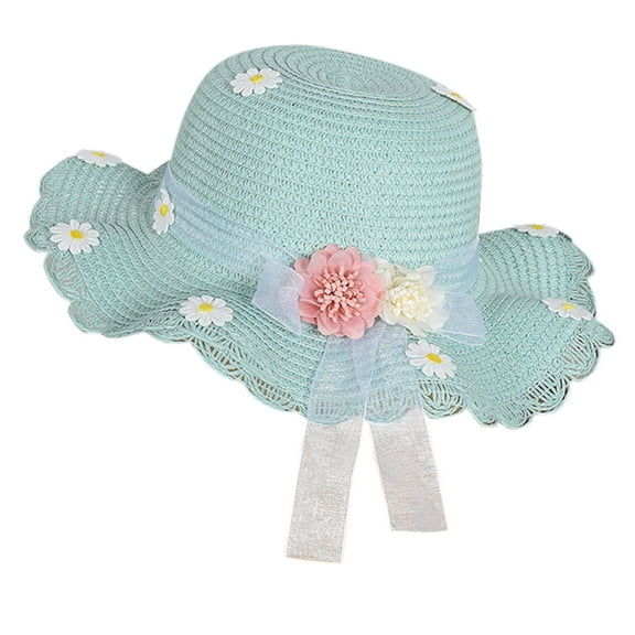 EnJoCho Kids Baby Girl Floral Breathable Hat Kids Strawhat Bucket Hat Cap Sunhat Toddler Lace Bow Flower Decor Caps Casual Outing