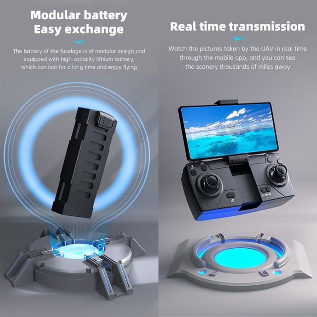 Vogacara Dron teledirigido plegable de 360 grados para fotografía aérea, aterrizaje con una tecla, modo sin cabeza, cuadricóptero de 2,4G, avión Juguetes 2 piezas de leva tipo 3. Vogacara FN010989-06B