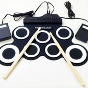Electronic Drum Pad, 7 Pad Rolls up Practice Drum Set Built-in Speakers and Headphone Socket, Drum Sticks and Drum Pedal