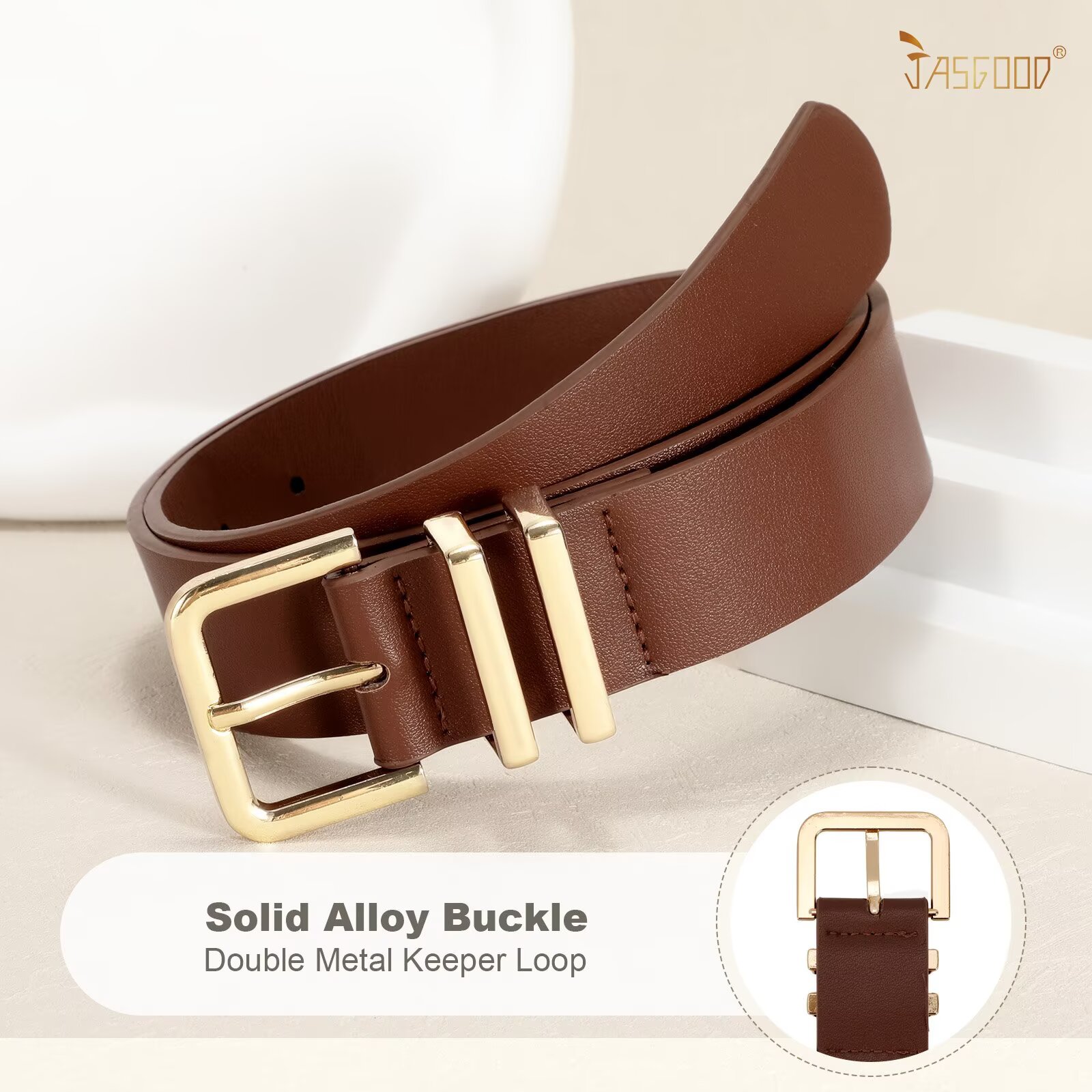 JASGOOD 3 Pack Women Leather Belts with Gold Buckle photo 5