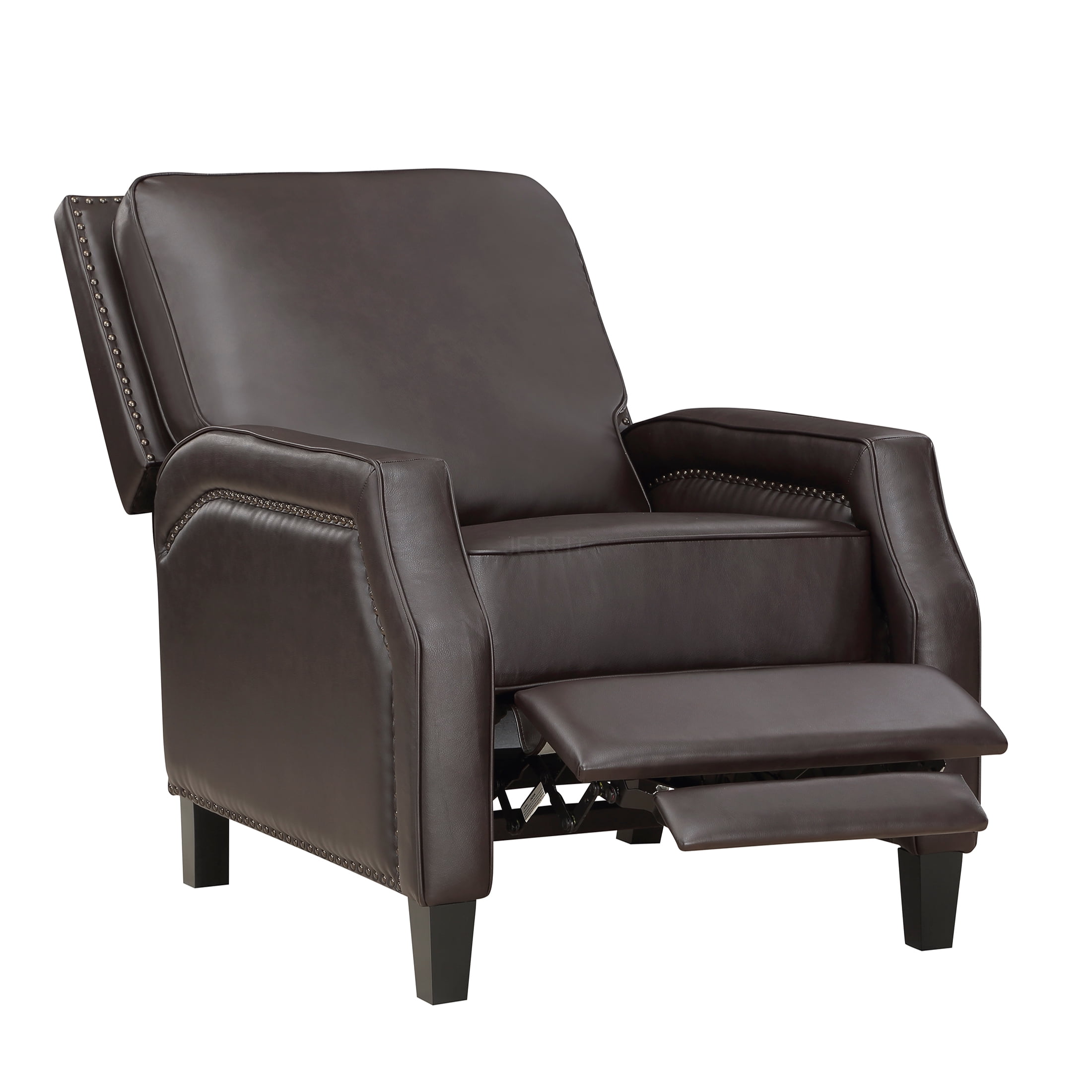 JERFIT Push Back Recliner Chair Dark Brown Faux Leather, Modern Transitional Living Room Furniture with Self-Reclining Motion and Nailhead Trim