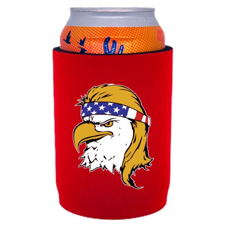 

Eagle With Mullet & USA Bandana Full Bottom Can Coolie (Red)