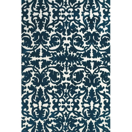 Karlin Floral Scrollwork Area Rug, Midnight Blue/White, 9ft-6in x 13ft-6in