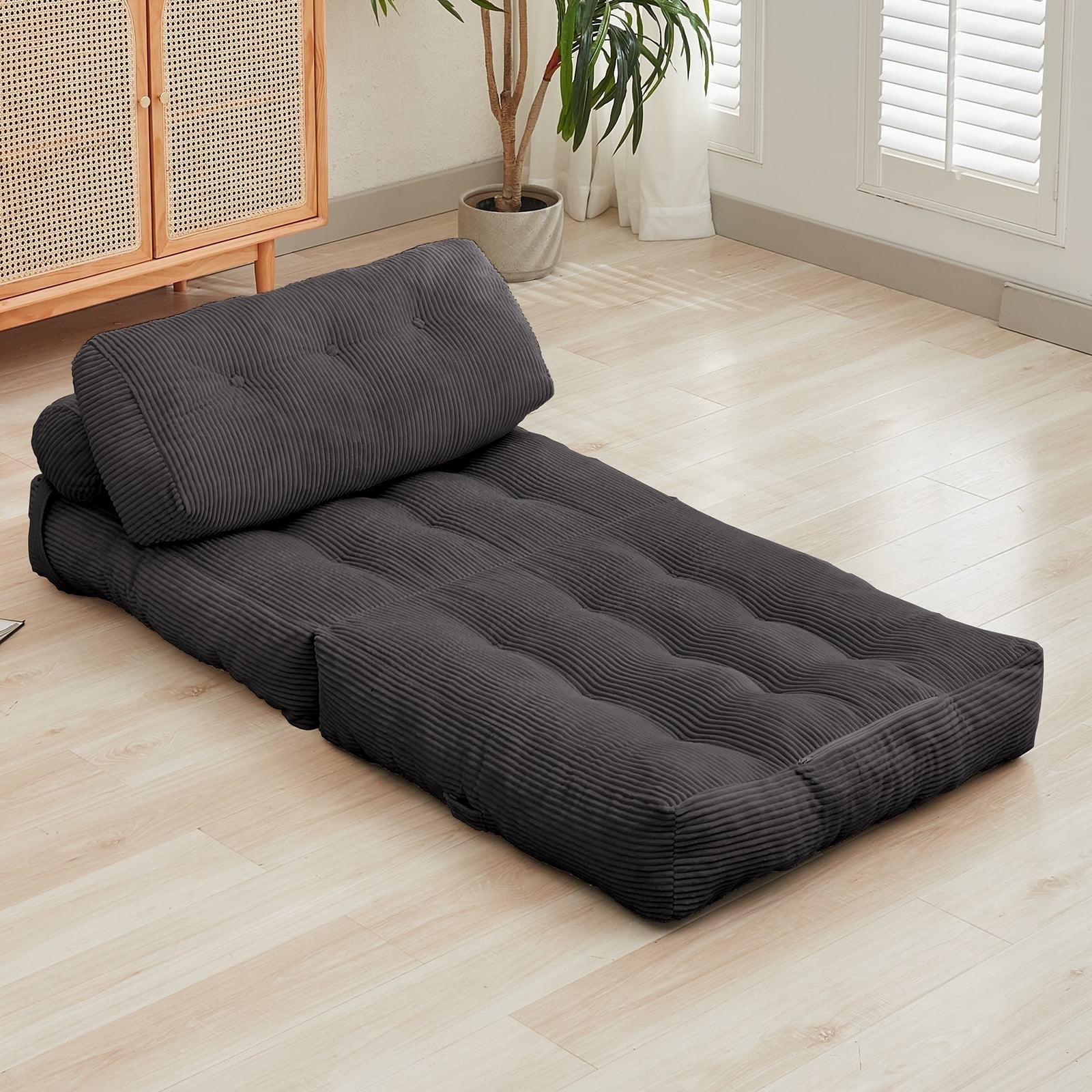 BALUS Folding Sofa Bed, Convertible Couch Sleeper,Fold Out Couch Bed,Floor Couch with Foam for Living Room/Bedroom, 32"W Dark Gray