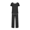 thumbnail image 4 of Sakmal Womens Pajama Sets Black Long Sleeve Striped Opening Comfy Sleepwear for Ladies, 4 of 9