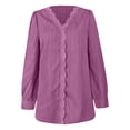 thumbnail image 4 of Uootdi Long Gift Sleeve Shirts for Women V Neck Lace Tops Business Casual Dressy Blouses Work Solid Color Elegant Blouse, 4 of 5
