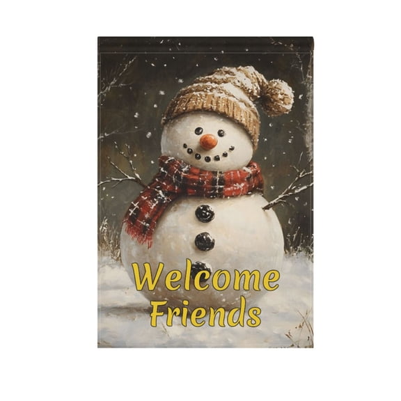 Snowman in Winter Garden Flag House Banner 12" x 18" Double Sided Outdoor Yard Decoration