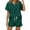 Dark Green, variant on Women's Solid Color Short-Sleeved Casual Set, Button-Down V-Neck Top & Drawstring Tie-Up Shorts, 2-Piece Loose Lounge Outfit with Pockets – Summer Sportswear