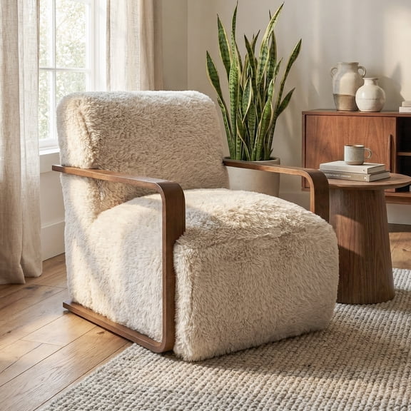 Furniture of America Birma Modern Faux Fur Ultra Soft Short Haired Accent Chair, Beige Sand