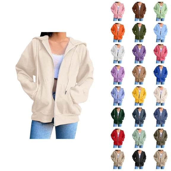 Zip Up Hoodie Women 2026 Fall Winter Trendy Long Sleeve Plain Hoodie Sweatshirt Jacket Coat Outerwear with Pockets