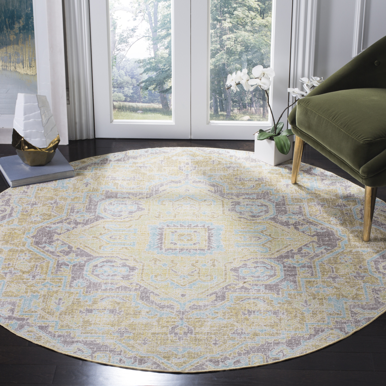 SAFAVIEH Windsor Daquan Traditional Area Rug, Light Grey/Lime, 9' x 13'