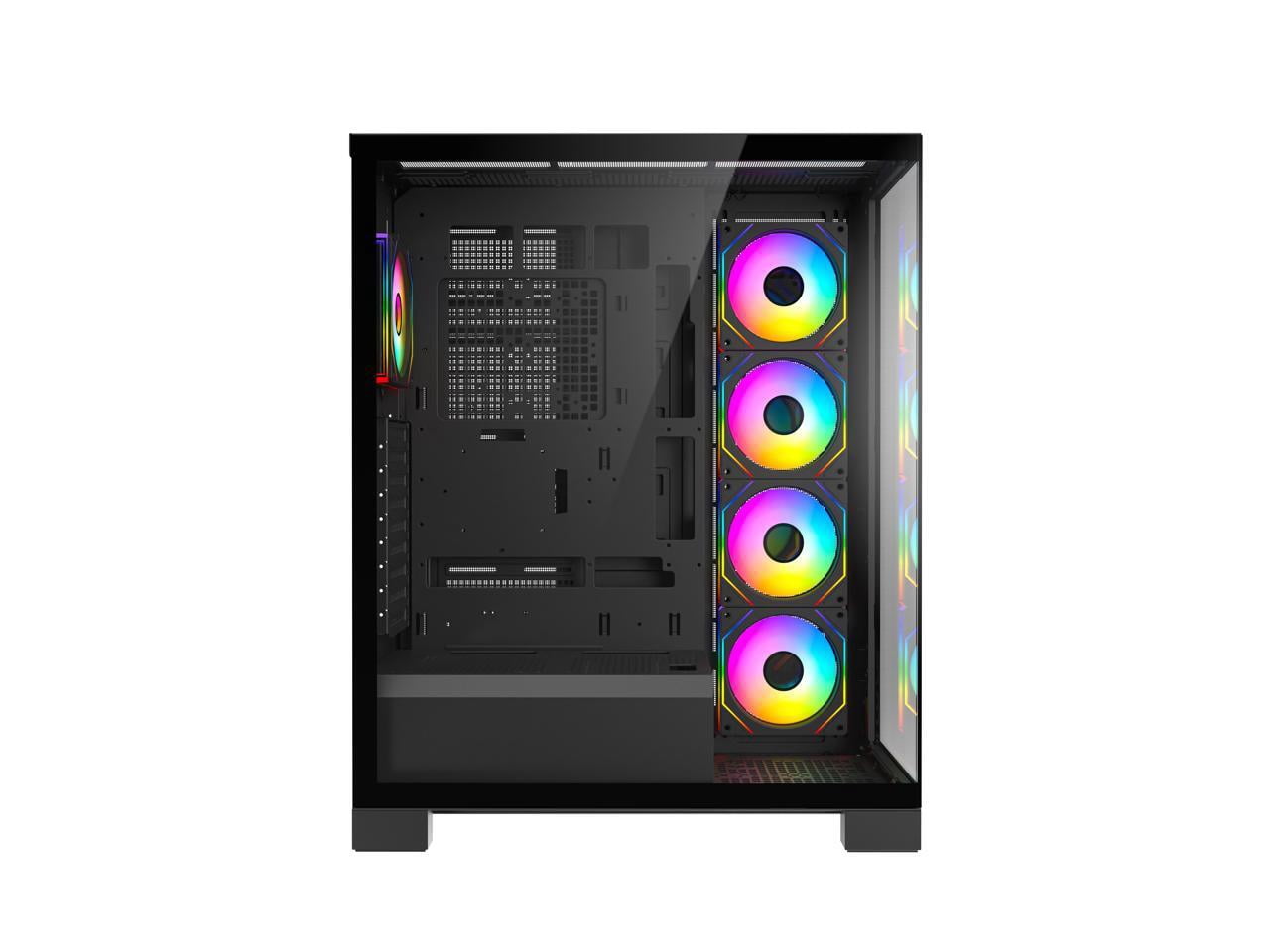 DIYPC  Vanguard-F2-Pro Black Dual USB3.0 and Type C Tempered Glass ATX Full Tower Gaming Computer Case w/ 5 x 120mm ARGB PWM Fans (4 x MB Side, 1 x Rear) Pre-Installed. Support BTF Back Plug MB.