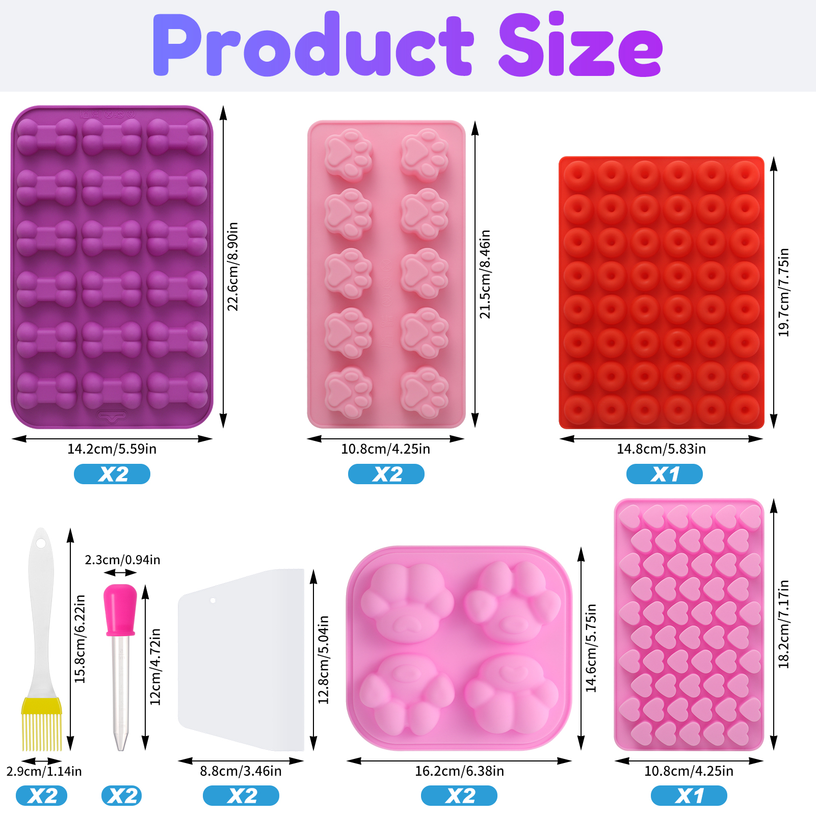 Bocaoying 14 Pcs Silicone Candy  Molds Set, Silicone Gummy Molds with 2 Droppers, Reusable Chocolate Baking Mold for Baking Biscuits, Cookie