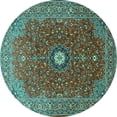 thumbnail image 1 of Ahgly Company Indoor Round Medallion Turquoise Blue Traditional Area Rugs, 6' Round, 1 of 4