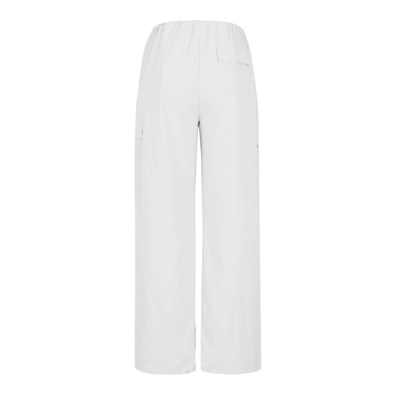 safuny Women's Cotton Linen Wide Leg Cuff Pants Girls Casual Comfy