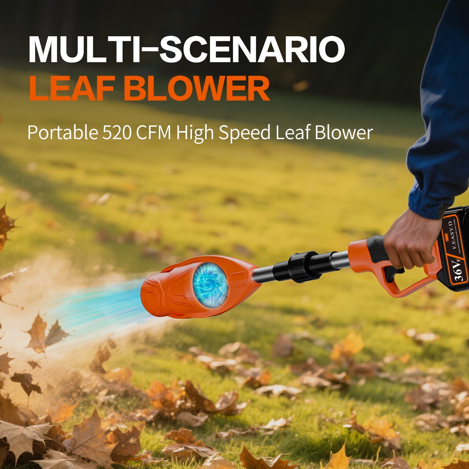 FOUKUS 520CFM Cordless Leaf Blower: 290000RPM Electric Leaf Blower with Fast Charing Batteries and Charger, Foldable Leaf Blower for Blowing Leaves, Patio Cleaning, Lawn Care and Dust