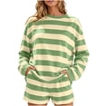 thumbnail image 2 of sdhkgrrt Women's 2 Piece Matching Lounge Set Soft Long Sleeve Round Neck Pullover Tops Drawstring Waist Shorts Striped Loose Casual Outfits Fall Tracksuit Clothing , Green S, 2 of 6