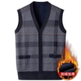 thumbnail image 2 of FRSASU Men's Warm Knitted Sweater Vest with Pocket Fleece Lined Sleeveless Cardigan V Neck Button Down Knitwear with Pockets for Winter Yellow, 2 of 3