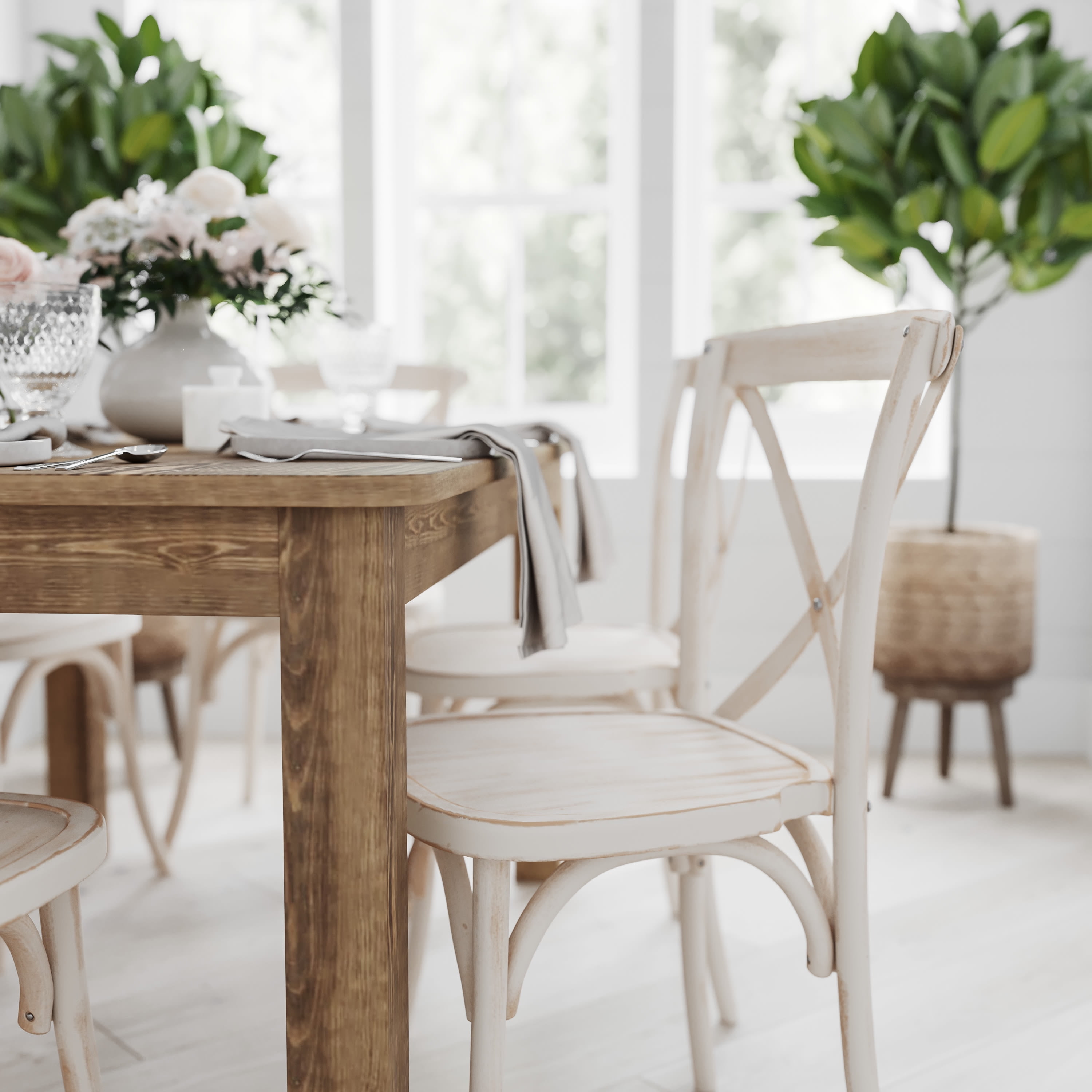 Jessamine 60" x 38" Rectangular Antique Rustic Solid Pine Farm Dining Table