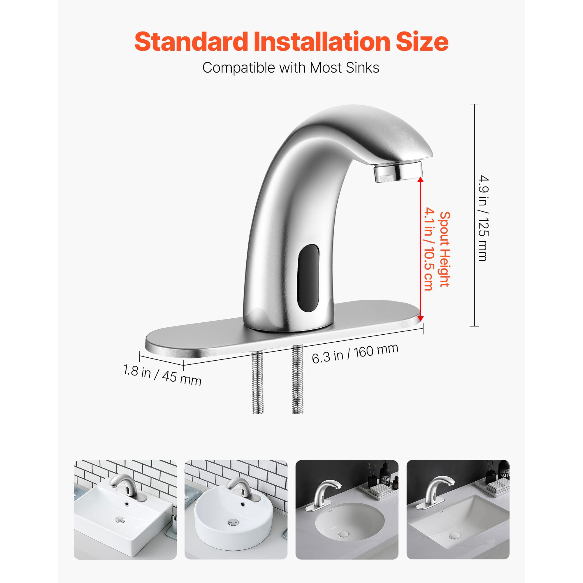 KFFKFF Touchless Bathroom Sink Faucet, Automatic Motion Sensor Restroom Faucet with Hole Cover Plate, Battery Powered, Adjustable Temperature for 9/16 in Pipe, Commercial Lavatory, Brushed Nickel
