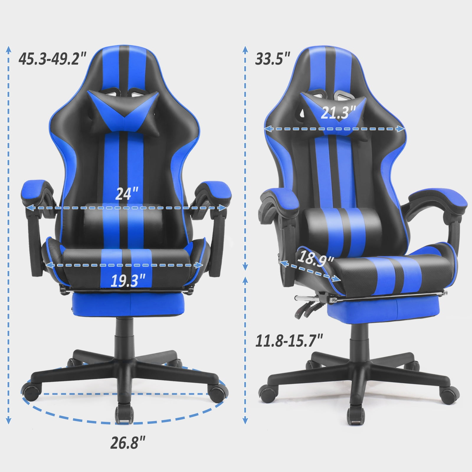 SOONTRANS Gaming Chair, Blue Gamer Chair with Footrest, Ergonomic Office Chair for Adult, Reclining Computer Chair with Massage Lumbar, Adjustable Game Chair