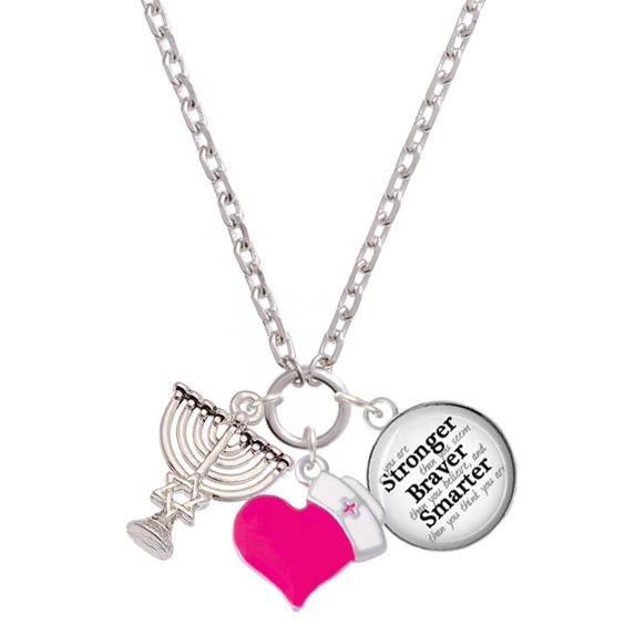 Delight Jewelry Silvertone 3-D Menorah - Hot Pink Heart Nurse Strong Zoe Necklace