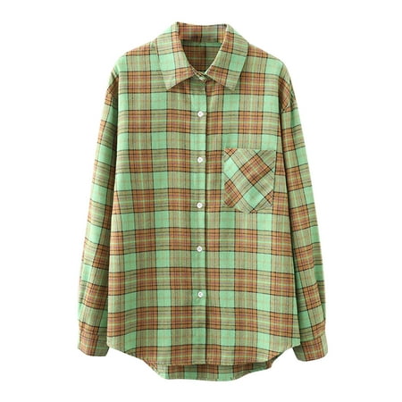 

Trench Coats for Women Puffer Jacket Womens Women s Long Sleeve Tops Single-breasted Lapel Cardigan Shirt Trendy Button Lattice Blouse Cardigan for Women New Denim Jacket for Women Green M