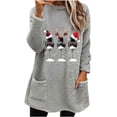 thumbnail image 3 of CFLVAEK Chandails de Noël pour Femmes Grande Taille en Molleton Duveteux, Chandails à Enfiler Chauds d'Hiver à Col Rond, Chandail à Imprimé Verre de Vin Rouge, Chandails Molletonnés avec Poches Gris P, 3 of 5