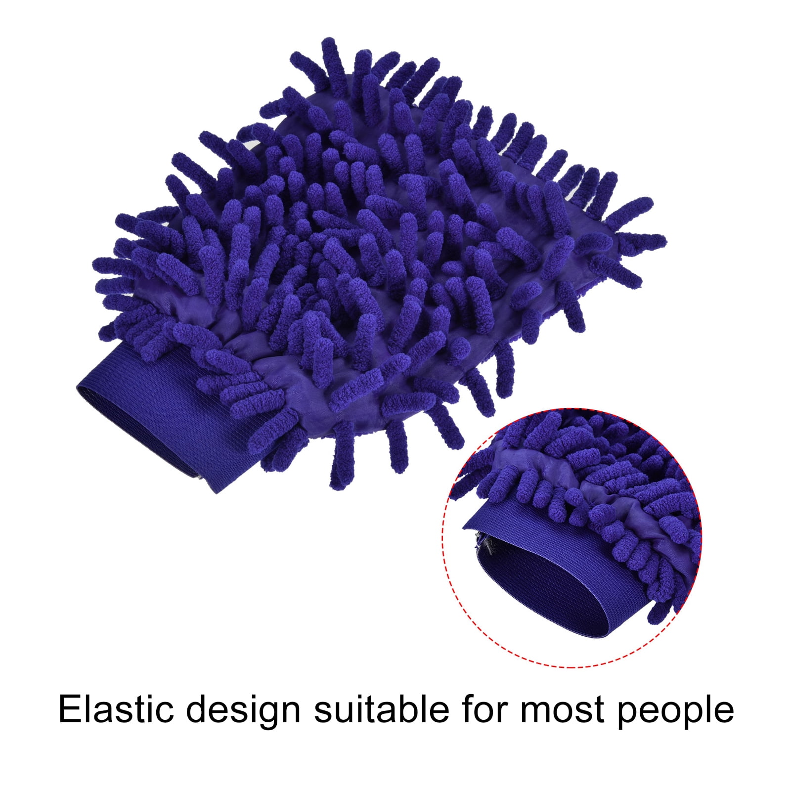 Unique Bargains Microfiber Chenille Mitts Reusable Cleaning Gloves Wash Sponge for Home Dark Blue