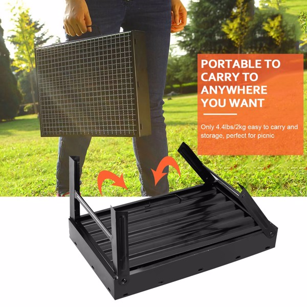17x10in Foldable Portable BBQ Grill - 4.4lbs Stainless Steel, Easy Setup For Camping Picnics