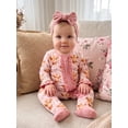 thumbnail image 4 of Cjfdfy Newborn Baby Girl Western Footed Romper Highland Cow Print Ruffle Long Sleeve Zip Up Footed Romper And Headband Infant Cute Coming Home Fall Winter Outfit 0-12M, 4 of 9