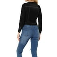 thumbnail image 3 of INSPIRE CHIC Women's Button Down Collarless Long Sleeve Cropped Denim Jacket Black XS, 3 of 5