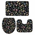 thumbnail image 2 of Spring Flowers Bathroom Rugs Set Watercolor Pink White Floral Leaf Butterfly Dragonfly Black Non Slip Absorbent Bath Mats 3 Piece Set, U-Shaped Floor Mat, Toilet Seat Cover Small Size, 2 of 9