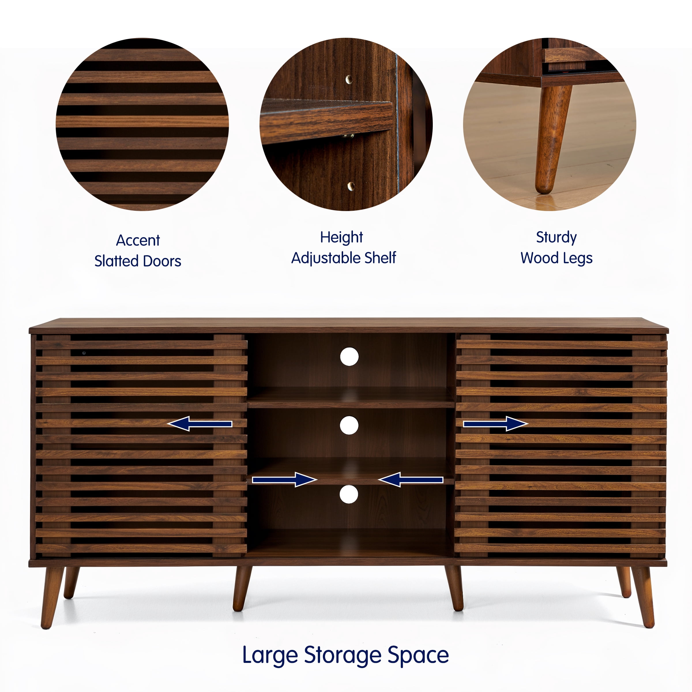 Mid-Century Modern TV Stand for 55-60 Inch TVs, Entertainment