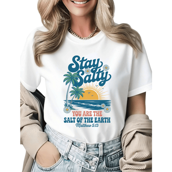 Stay Salty Daisy Beach Matthew 5:13 Graphic Tees Womens T-shirt White/Black S-5XL Shirts Christian Beach Tops