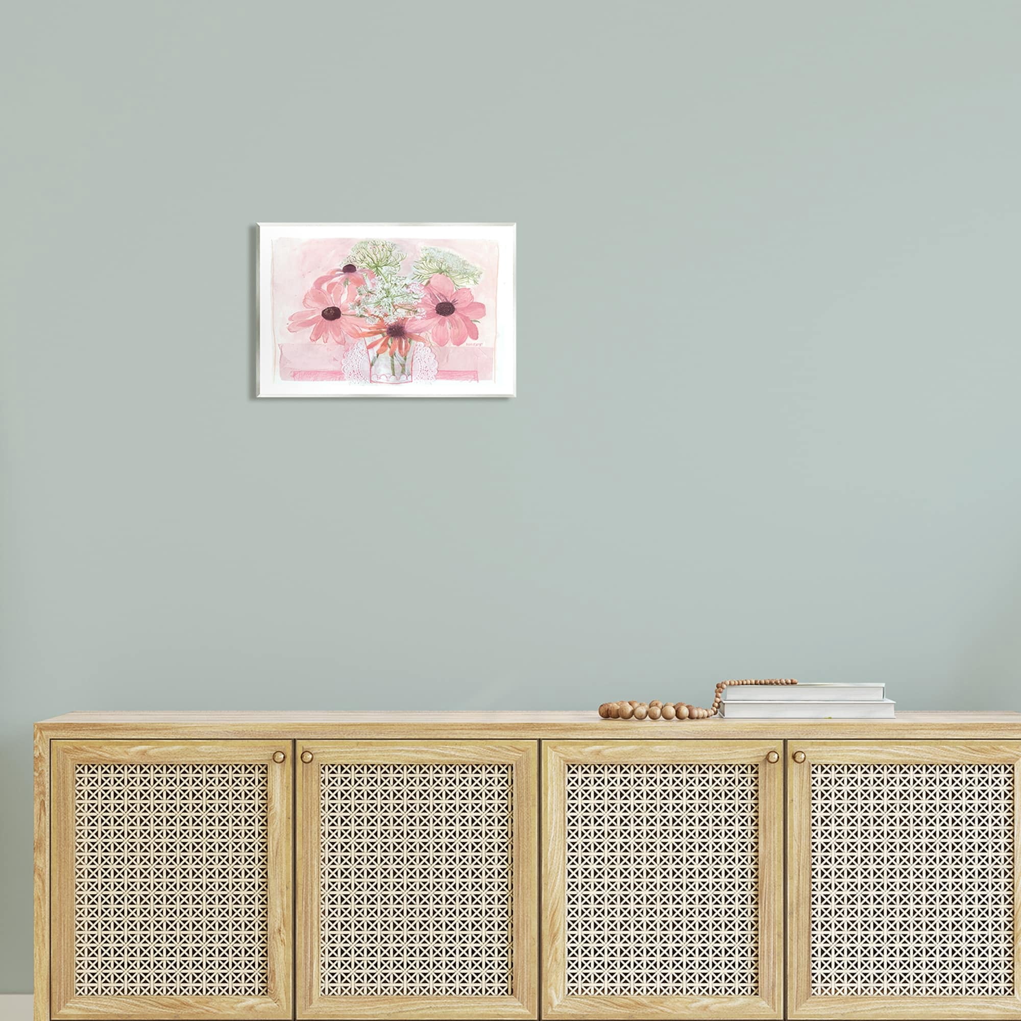 Stupell Industries Delicate Pink Flower Blossoms Bouquet Doily Vase Graphic Art Unframed Art Print Wall Art, Design by unknown