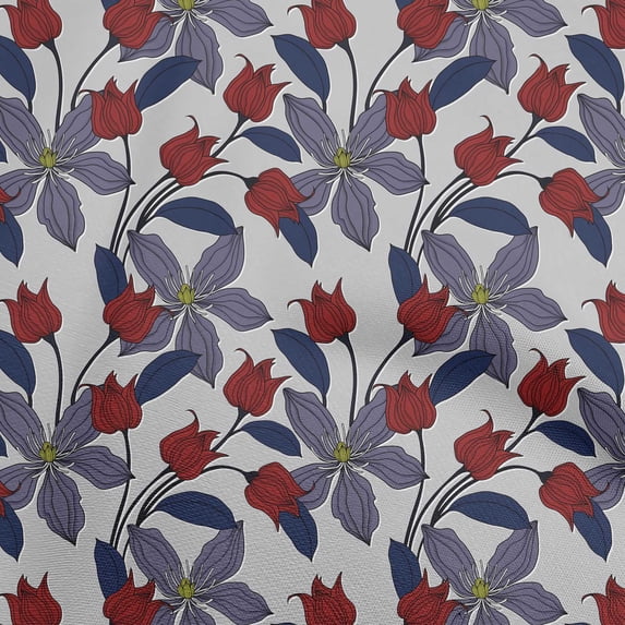 oneOone Cotton Poplin Red Fabric Floral Retro Diy Clothing Quilting Fabric Print Fabric By Yard 56 Inch Wide