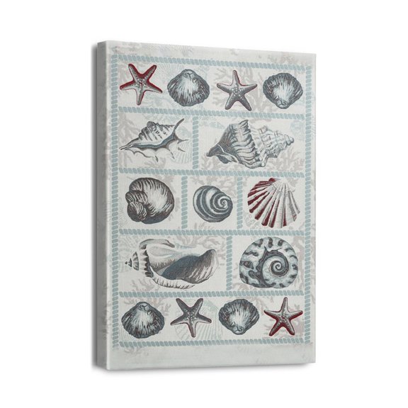 Immerse in Coastal Vibe with 12x16 Ocean Beach Wall Art Rustic Seashell & Starfish Prints on Canvas, Framed for Home Living Room, Bedroom, Bathroom Decor